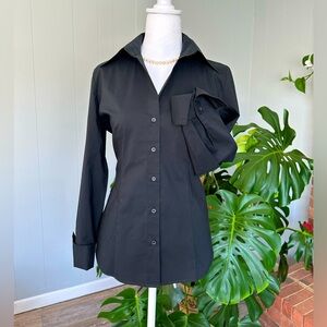 🛍️Black Stretch comfy Button Down Shirt with folding cuff excellent condition.
